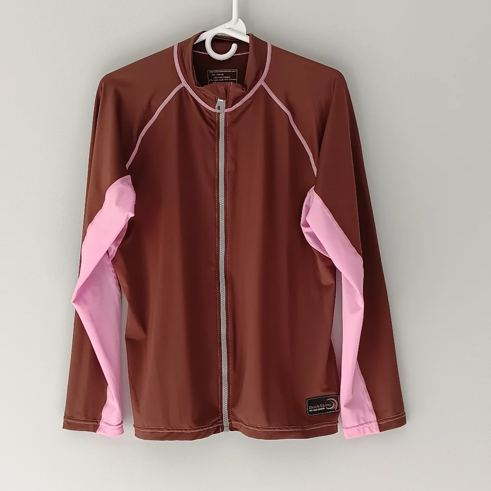DuckSkinz UV & H2O Armor Long-Sleeved Full ZIp Jacket Brown Pink Medium